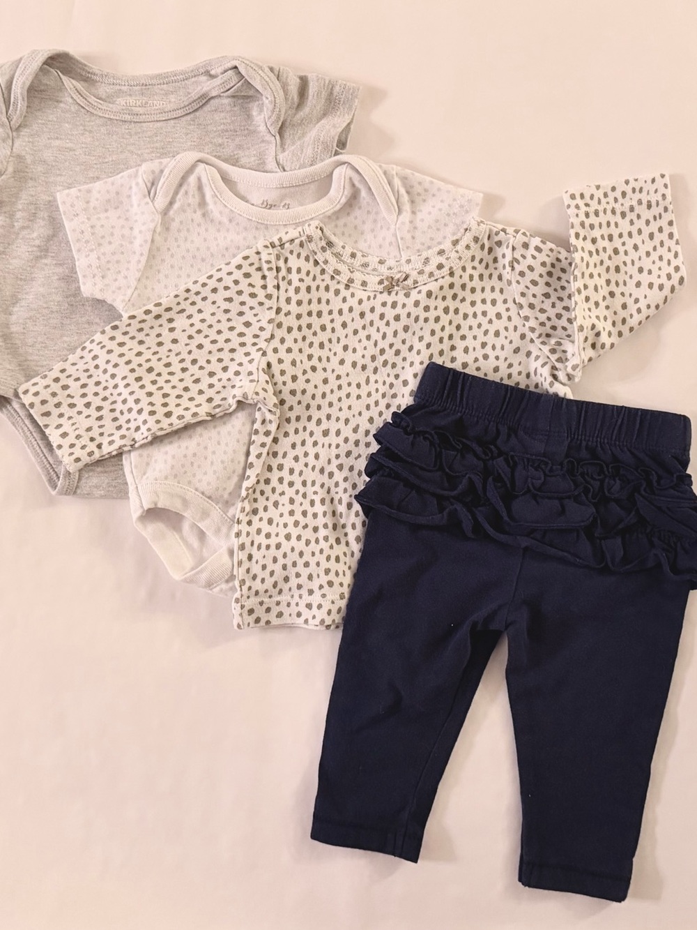 Girls Navy Ruffle Leggings with Neutral Tops Set